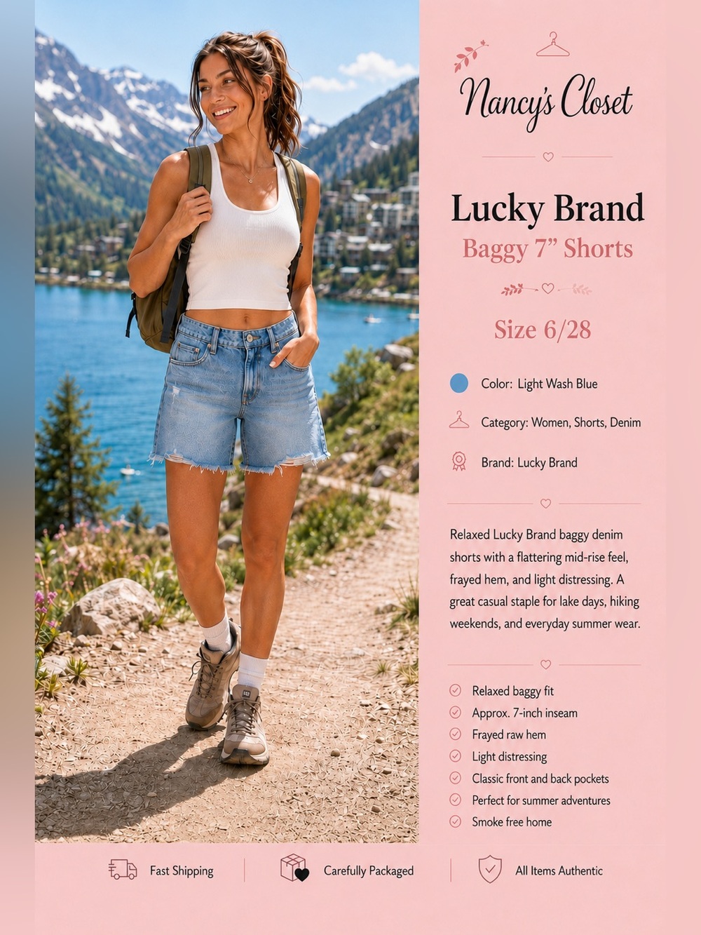 Lucky Brand Light Wash Blue Baggy Jean Shorts